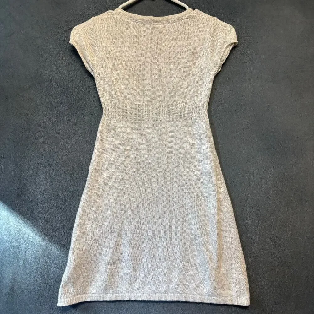 Cherokee Girl Medium Sweater Dress Silver Knit Flower Detail Cottagecore Holiday